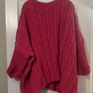 Umgee Cable Knit Scoop Neck Sweater in Raspberry